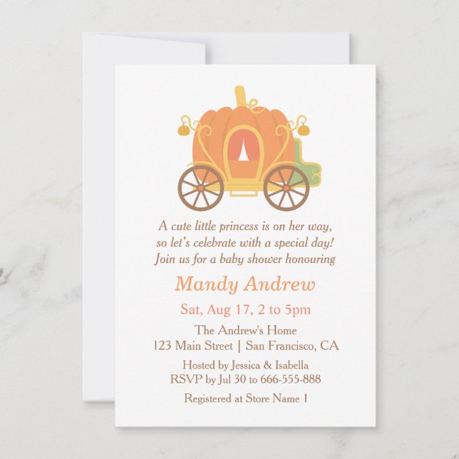 Niedliche Pumpkin Carriage Baby Shower Einladungen (Vorderseite)