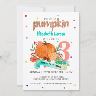 Niedliche Pumpkin farbenfrohe Geburtstagsfarbe Einladung