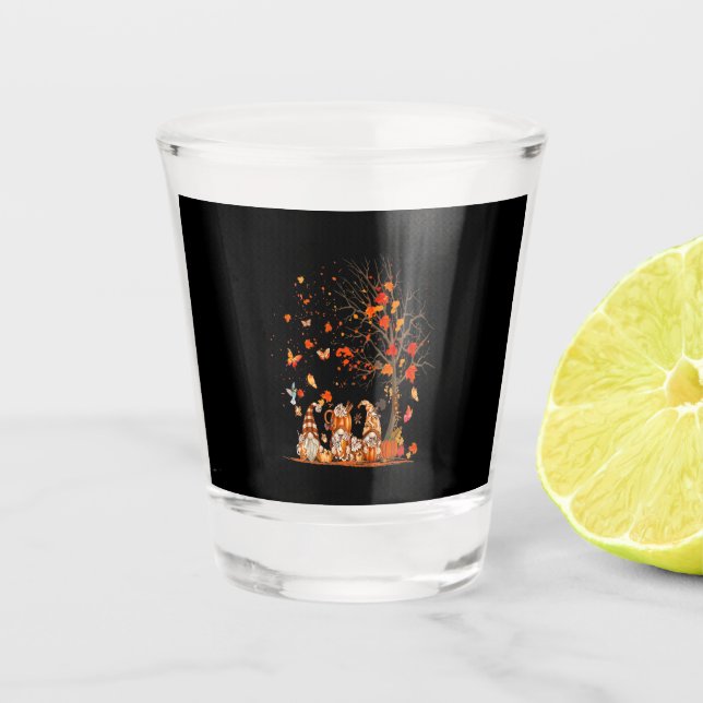 Niedliche Pumpkin Gnomes Herbstbaum Herbstlaube Schnapsglas (Vorderseite)