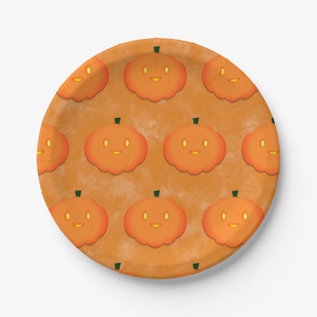 Niedliche Pumpkin Halloween Wasserfarbe Kinderdusc Pappteller (Vorderseite)