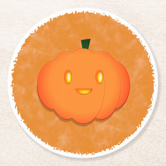 Niedliche Pumpkin Halloween Wasserfarbe Kinderdusc Runder Pappuntersetzer (Vorderseite)