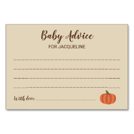 Niedliche Pumpkin Herbst Rustikale Babyduschenkart Tischnummer