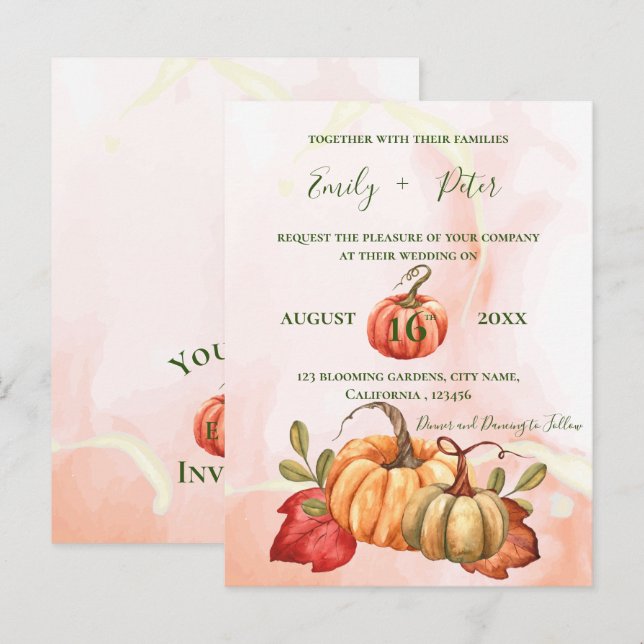 Niedliche Pumpkin Herbstleaves Monogramm-Hochzeit  Postkarte (Vorne/Hinten)