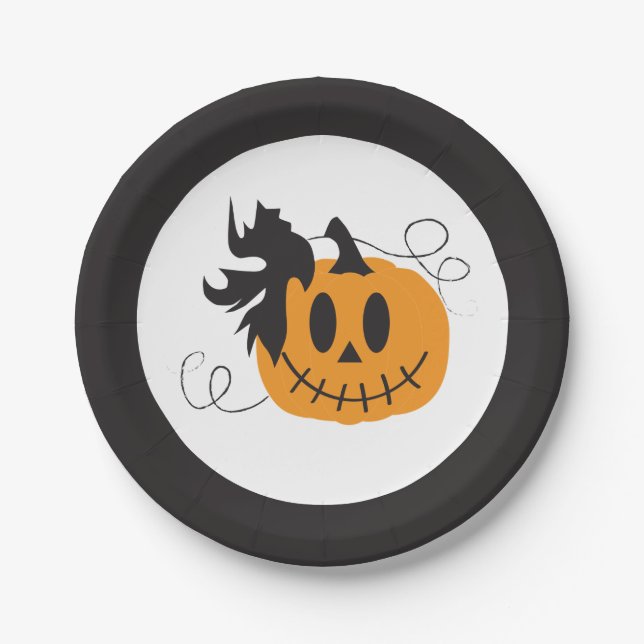 Niedliche Pumpkin-Kürbislaterne Orange Black Pappteller (Vorderseite)