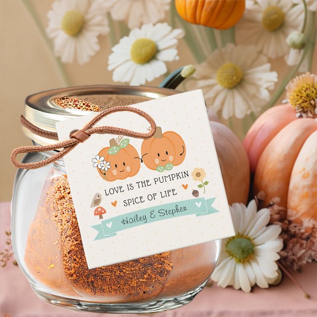Niedliche Pumpkin Paare Dusche und Hochzeit Geschenkanhänger (Add charm with these Love is the pumpkin spice of life bridal shower and wedding gift favor tags)