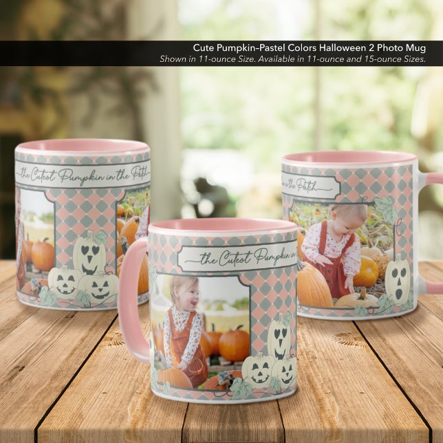 Niedliche Pumpkin-Pastel-Farben Halloween 2 Foto Tasse (Cute Pumpkin–Pastel Colors Halloween Mug–Customize with two (2) Photos.)