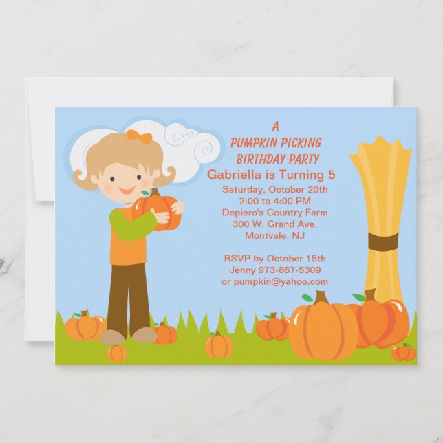 Niedliche Pumpkin Picking Geburtstagsparty Einladu Einladung (Vorderseite)