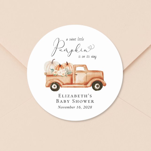 Niedliche Pumpkin Watercolor Truck Kinderdusche Runder Aufkleber (Von Creator hochgeladen)