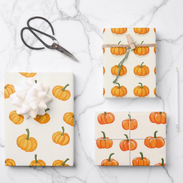 Niedliche Pumpkins Fall Harvest Geschenkpapier Set (Vorderseite)