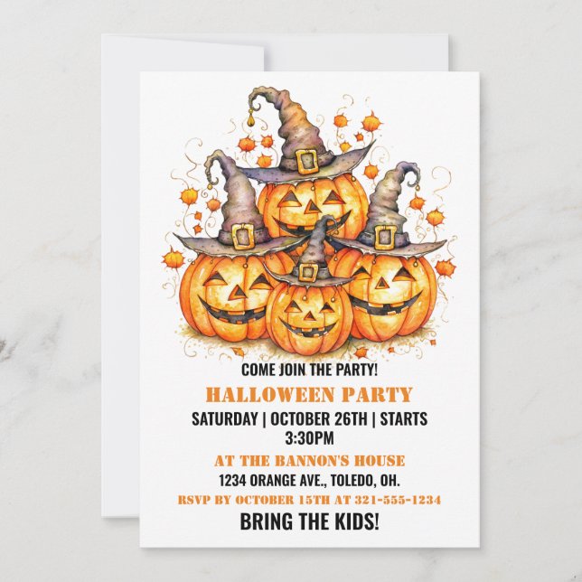 Niedliche Pumpkins Glückliche Halloween-Party Einl Einladung (Vorderseite)