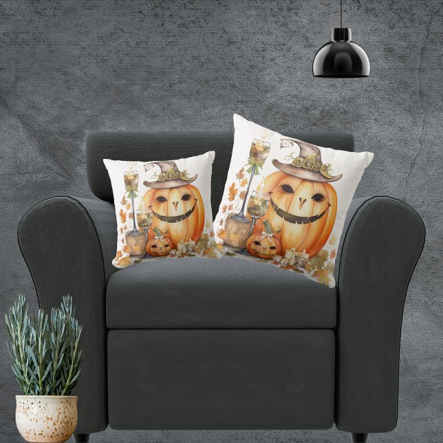 Niedliche Pumpkins mit Bögen, Kerzen und Leinen Kissen (Fall harvest and Halloween decor throw pillows. Update your home decor for autumn)