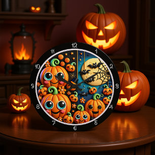 Niedliche Pumpkins Moon Bats Szene Große Wanduhr