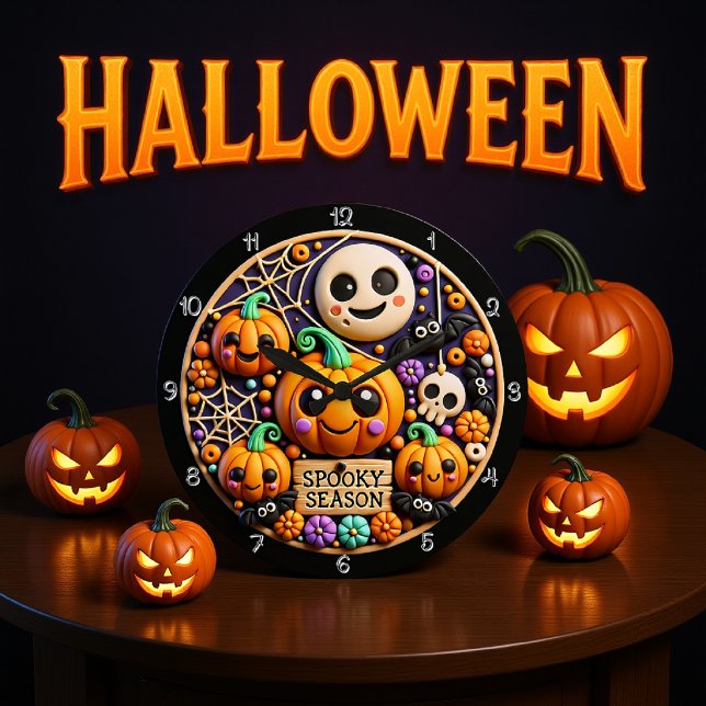 Niedliche Pumpkins Spooky Saisondekoration Große Wanduhr (Von Creator hochgeladen)