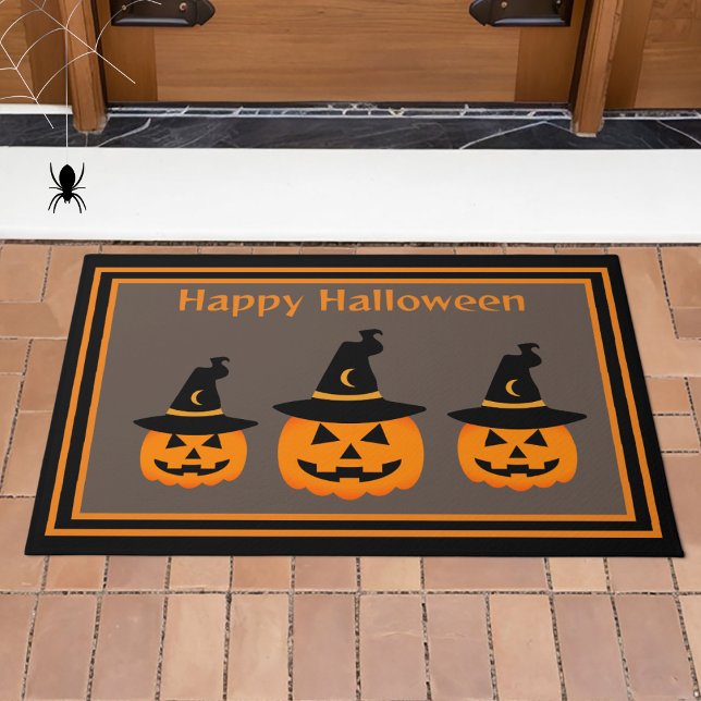 Niedliche Pumpkins tragen Hexenhutenhut-Halloween Fußmatte (Von Creator hochgeladen)