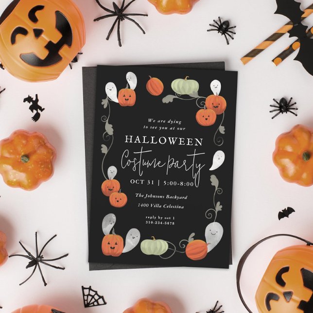 Niedliche Pumpkins und Gespenster-Halloween-Party Einladung (Von Creator hochgeladen)