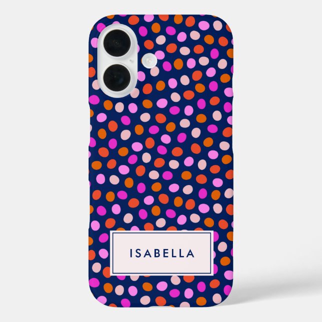 Niedliche Punktfelder Bright Blue Lila Personalisi iPhone 16 Hülle (Rückseite)