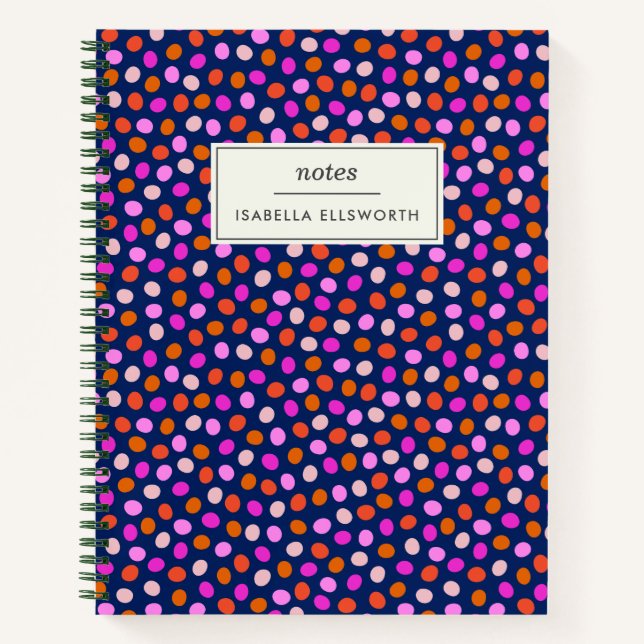 Niedliche Punktfelder Bright Blue Lila Personalisi Notizbuch (Vorderseite)