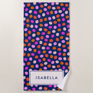 Niedliche Punktfelder Bright Blue Lila Personalisi Strandtuch