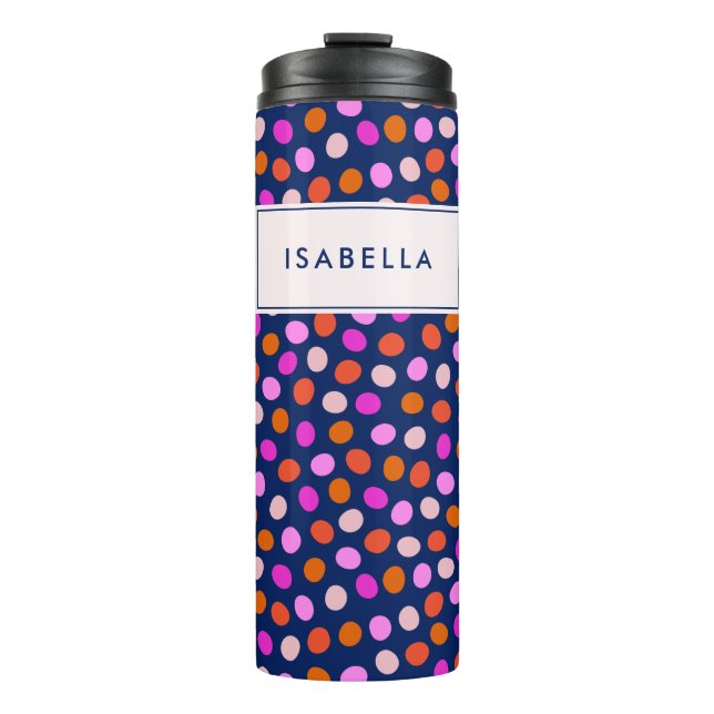 Niedliche Punktfelder Bright Blue Lila Personalisi Thermosbecher (Vorderseite)