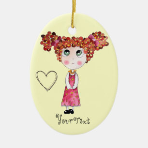 Niedliche Puppe mit rosa Kleiderverzierung Keramikornament