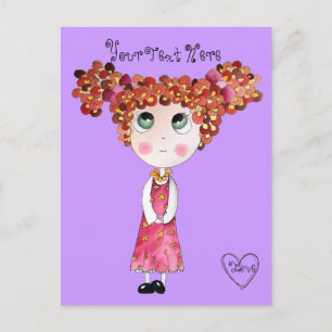 Niedliche Puppe mit rosafarbenem Kleid Postkarte