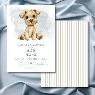 Niedliche Puppy Blue Watercolor Babydusche Einladung