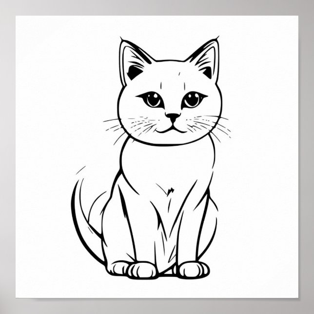 Niedliche Pussy Cat Line Zeichnend Kunst Poster (Vorne)