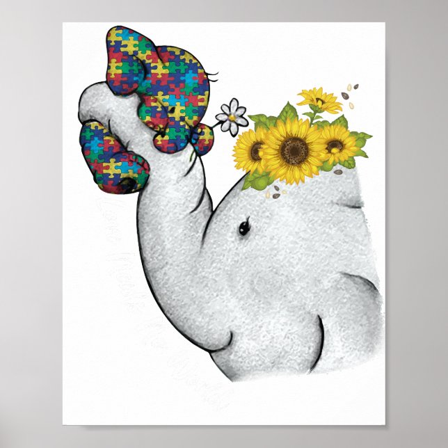 Niedliche Puzzle Elephant Mama Autismus Bewusstsei Poster (Vorne)