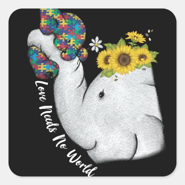 Niedliche Puzzle Elephant Mama Autismus Bewusstsei Quadratischer Aufkleber (Vorderseite)