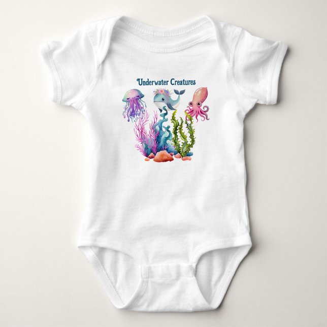 Niedliche Quallen, Kleinwale und Tintenfische Baby Strampler (Vorderseite)