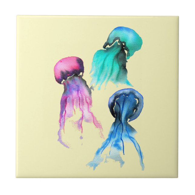 Niedliche Quallen-Trio Aquarellkunst Fliese (Vorderseite)