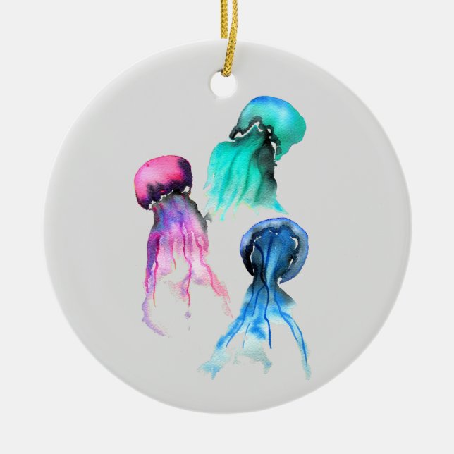 Niedliche Quallen-Trio Aquarellkunst Keramik Ornament (Vorne)