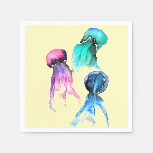 Niedliche Quallen-Trio Aquarellkunst Serviette (Vorderseite)