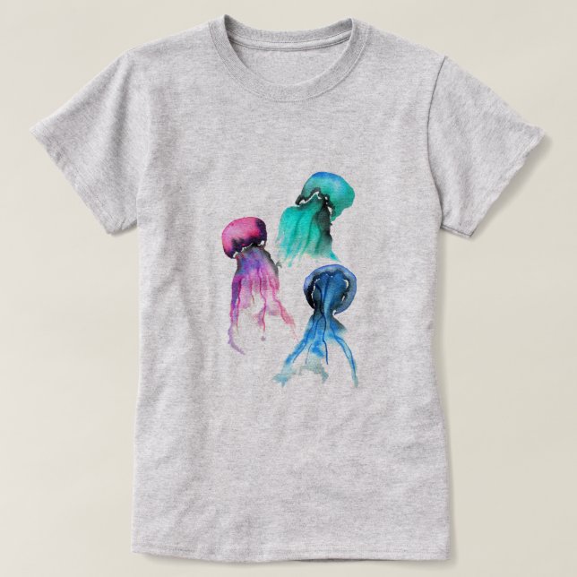 Niedliche Quallen-Trio Aquarellkunst T-Shirt (Design vorne)