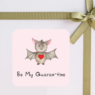 Niedliche Quarantäne Valentine Pandemic Watercolor Quadratischer Aufkleber