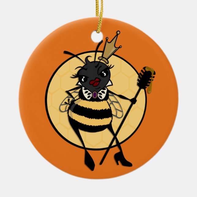 NIEDLICHE QUEEN BEEN RUND CHRISTMAS FERIENORNAMENT KERAMIKORNAMENT (Vorne)