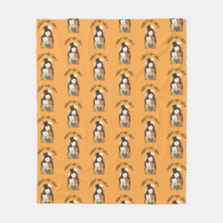 Niedliche Quirky Crazy Cat Lady Muster gelb Fleecedecke