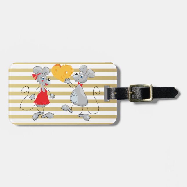 Niedliche Quirky Whimsical Mouses-Stripes Gepäckanhänger (Vorderseite horizontal)