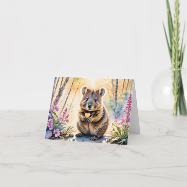 Niedliche Quokka-Blume Herzklopfgrün Karte (Vorderseite)
