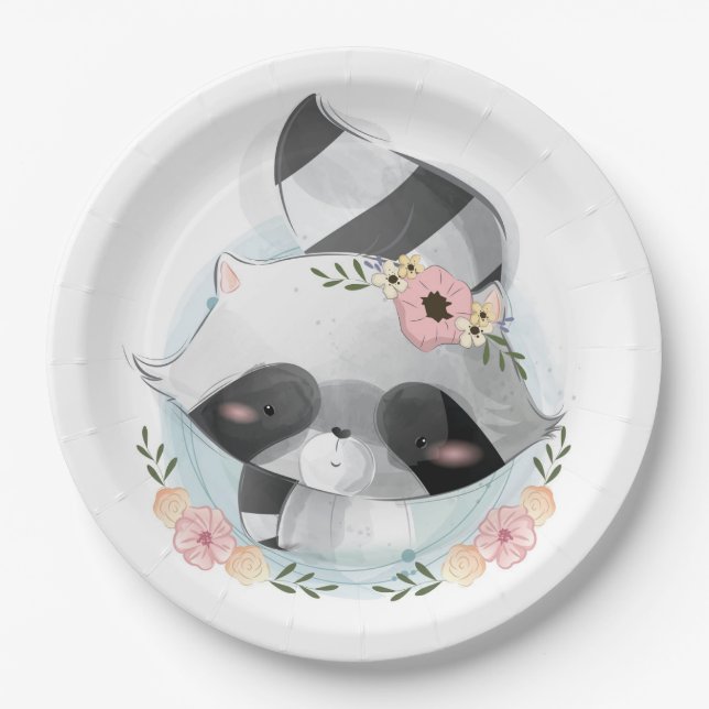 Niedliche Raccoon Babyduschplatte Pappteller (Vorderseite)