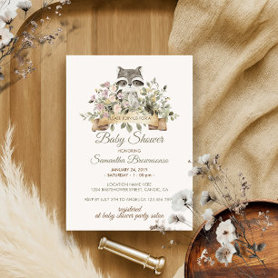 Niedliche Raccoon Botanische Ribbon Babydusche Einladung