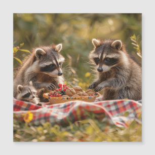 Niedliche Raccoon-Familie mit Picknick Magnetkarte