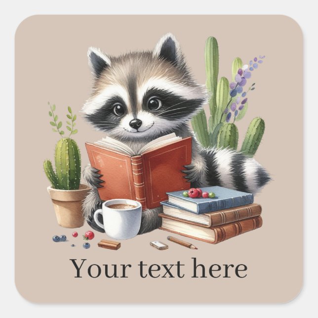 Niedliche Raccoon-Liebhaber fügen Text hinzu Quadratischer Aufkleber (Vorderseite)