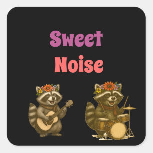 Niedliche Raccoon Music Lover Gitarre spielen Quadratischer Aufkleber