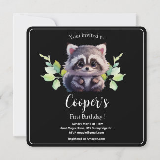 Niedliche Raccoon-Waldtiere Waldfreunde Einladung