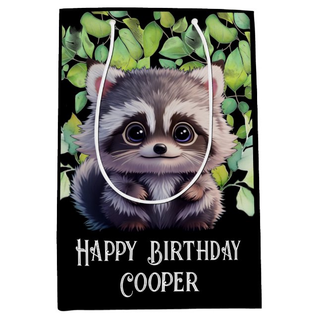 Niedliche Raccoon-Waldtiere Waldfreunde Mittlere Geschenktüte (Vorderseite)