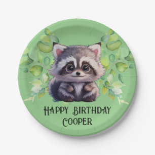 Niedliche Raccoon-Waldtiere Waldfreunde Pappteller