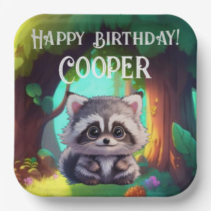 Niedliche Raccoon-Waldtiere Waldfreunde Pappteller