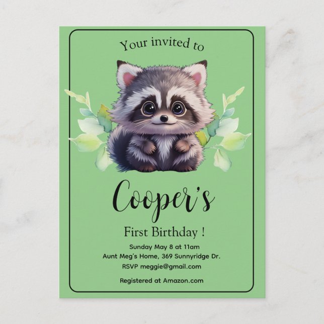 Niedliche Raccoon-Waldtiere Waldfreunde Postkarte (Vorderseite)