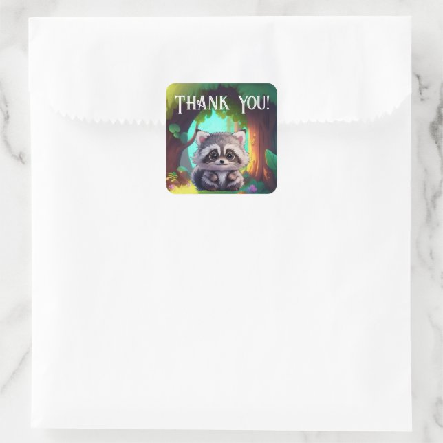 Niedliche Raccoon-Waldtiere Waldfreunde Quadratischer Aufkleber (Tasche)